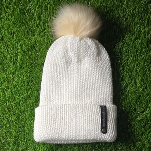 Cozy White W/ Iridescent Sparkle Knit Beanie with Pom-Pom Hat Winter Winterwear